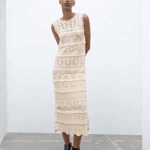 Zara Cream Crochet Long Dress L